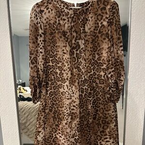 Eva Mendes leopard print shift dress XS